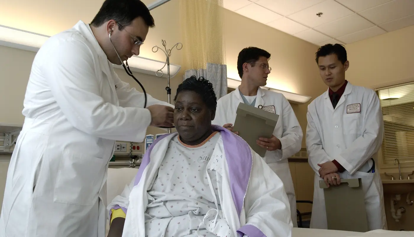 Doctors using healthcare software in an Indian hospital