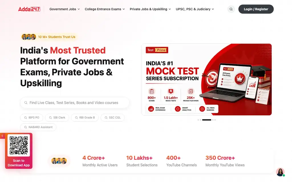 Adda247 website homepage screenshot