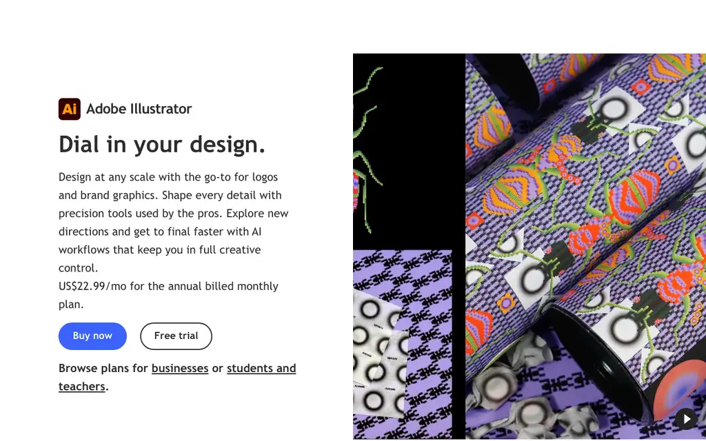 Adobe Illustrator website homepage screenshot