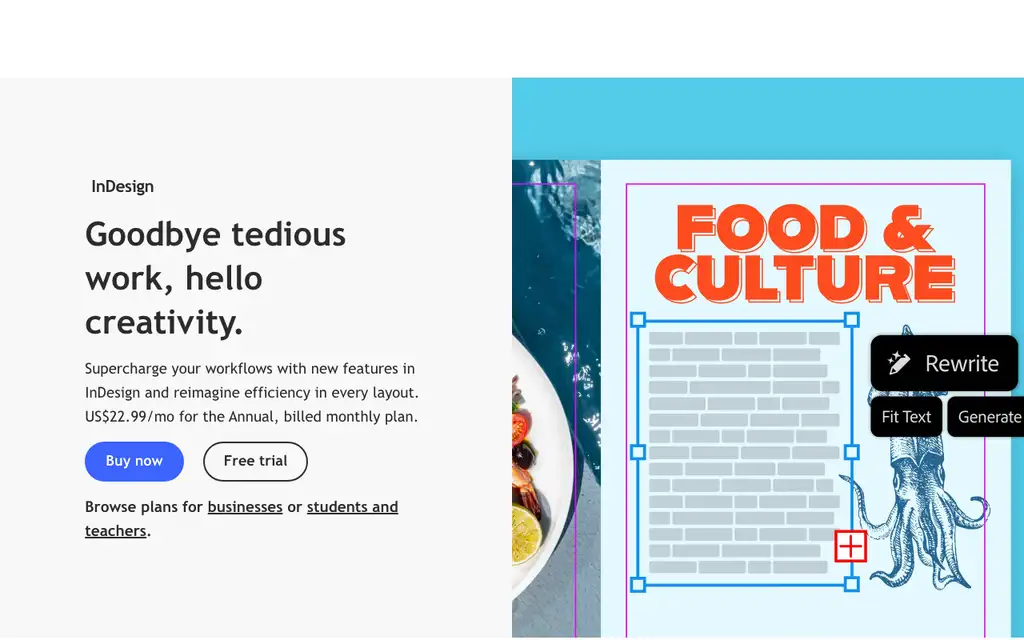 Adobe InDesign website homepage screenshot