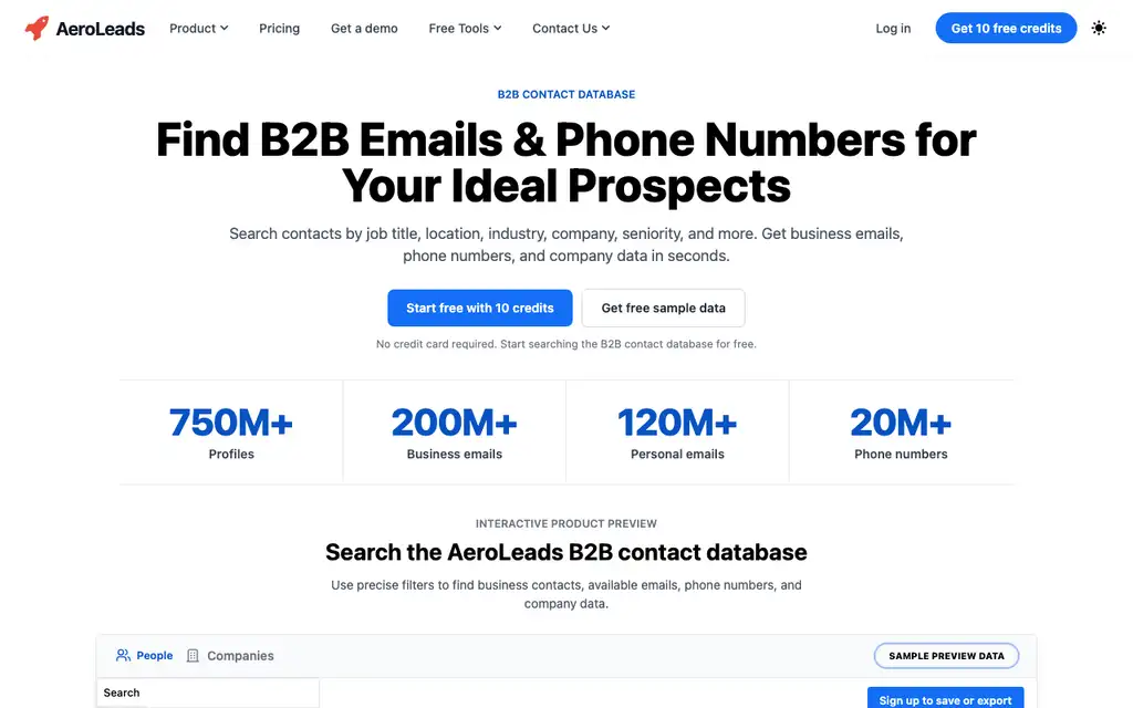 AeroLeads website homepage screenshot