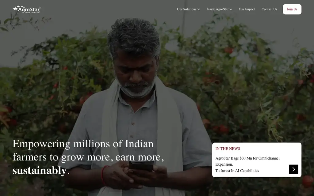 AgroStar website homepage screenshot