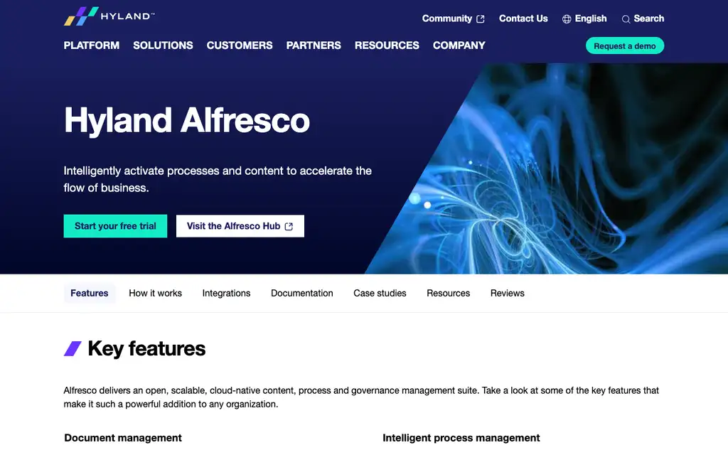 Alfresco website homepage screenshot