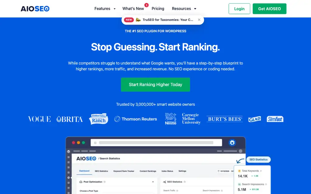 All in One SEO website homepage screenshot