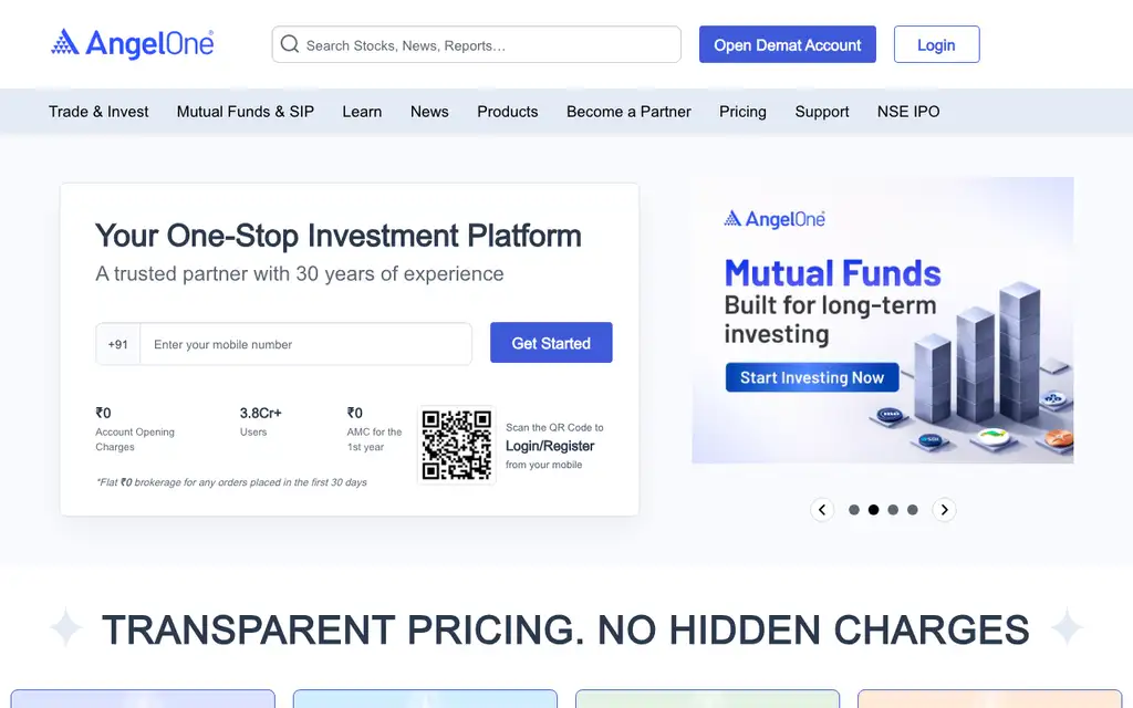 Angel One website homepage screenshot