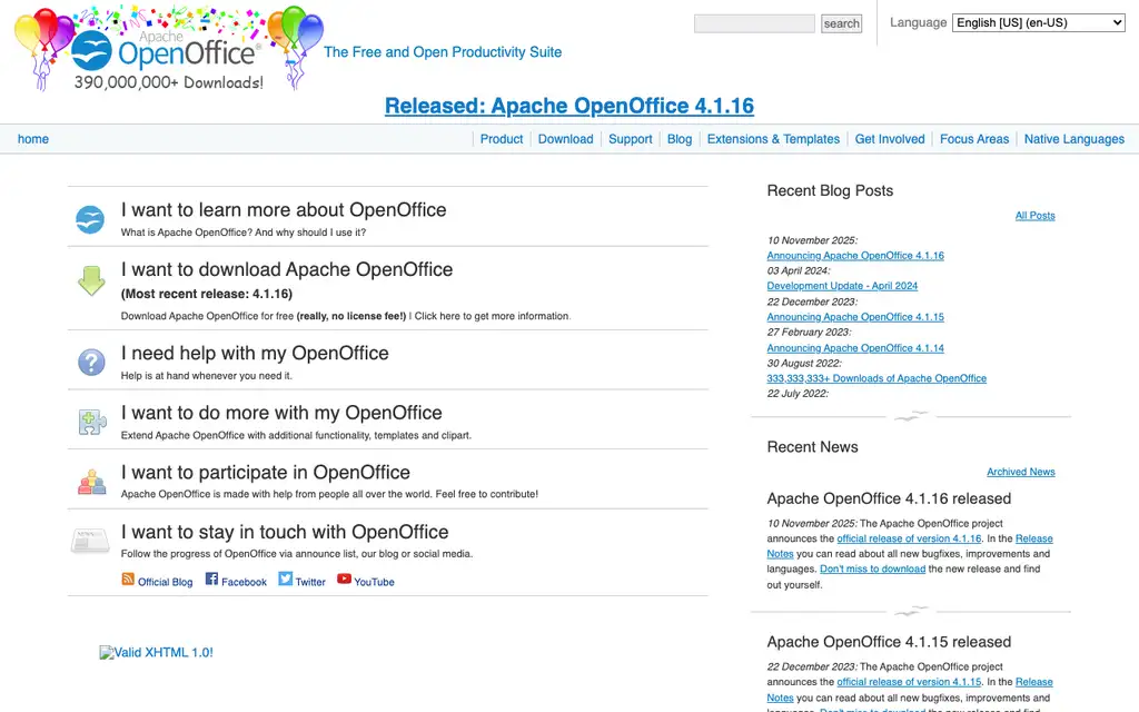 Apache OpenOffice website homepage screenshot