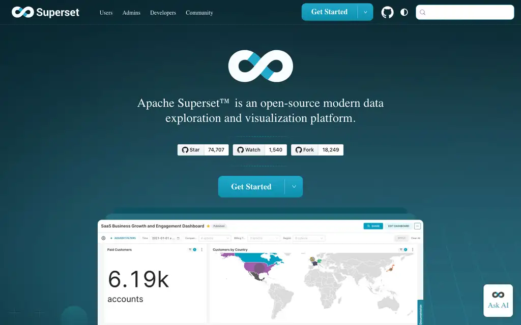 Apache Superset website homepage screenshot