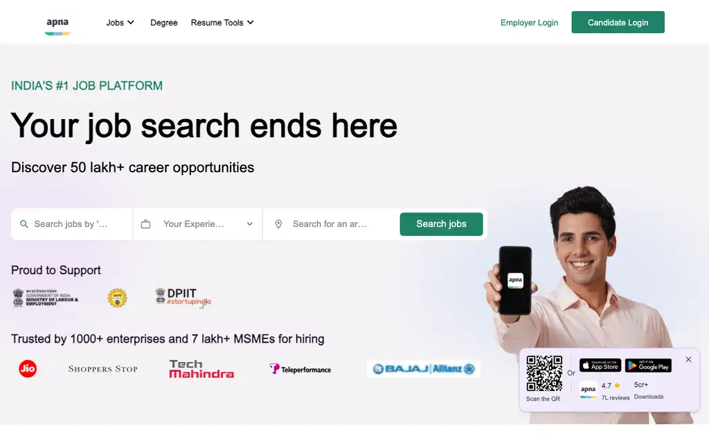 Apna website homepage screenshot