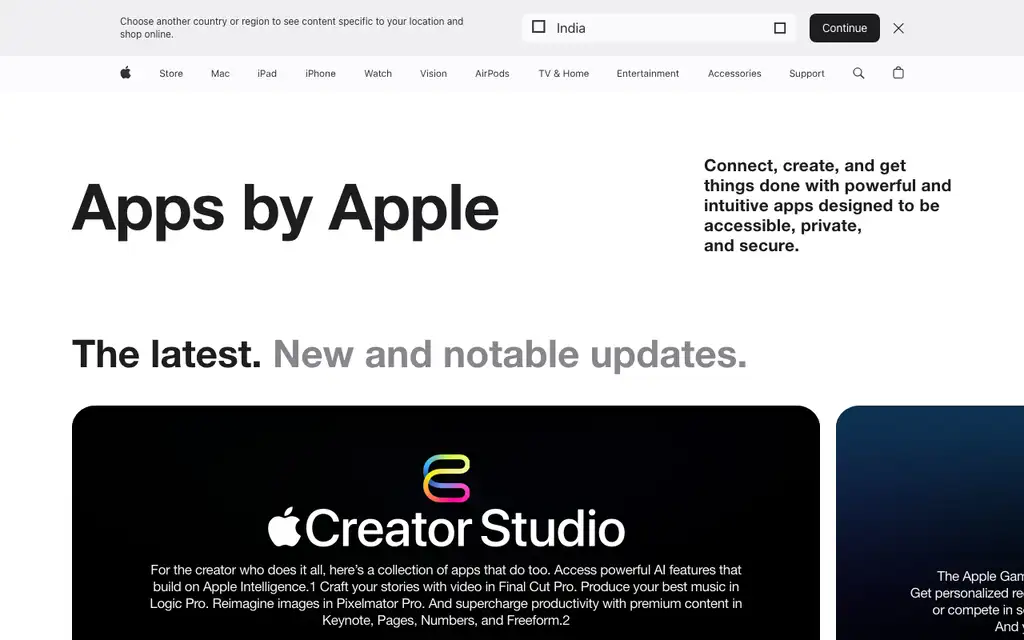 Apple iWork website homepage screenshot