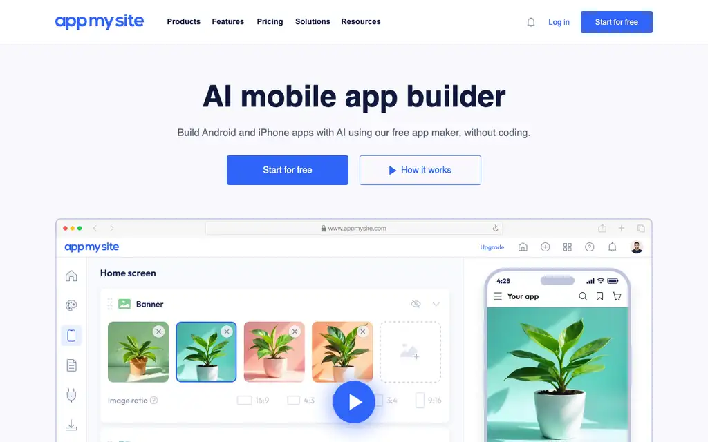 AppMySite website homepage screenshot