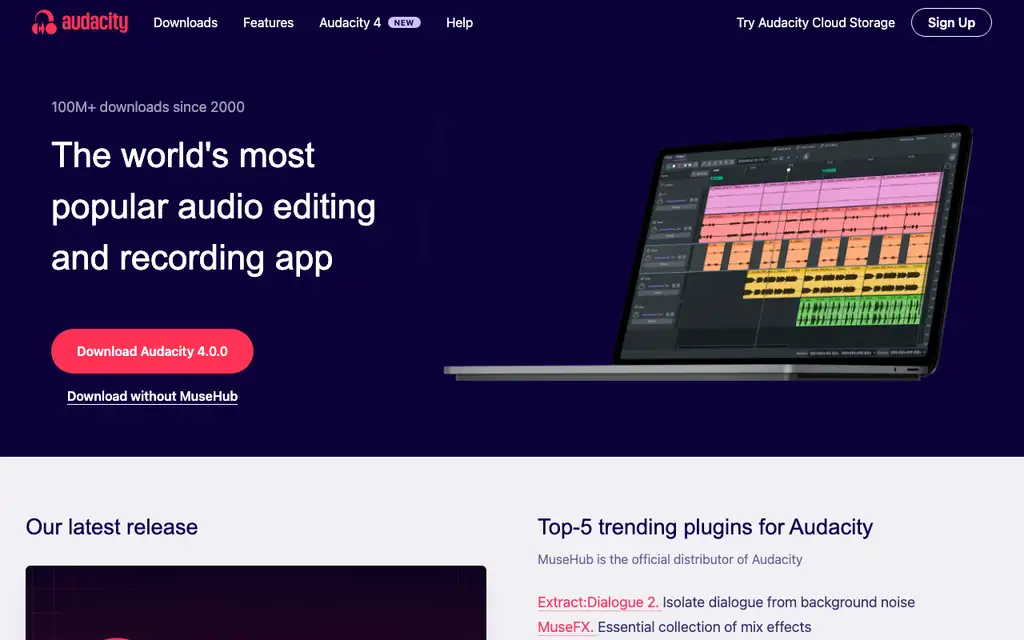 Audacity website homepage screenshot