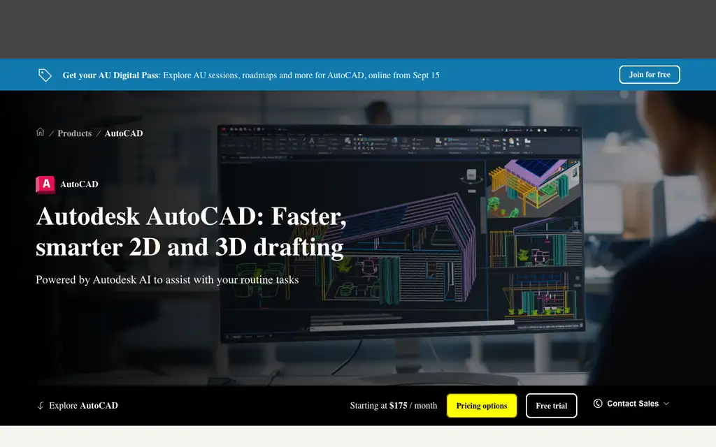 AutoCAD website homepage screenshot