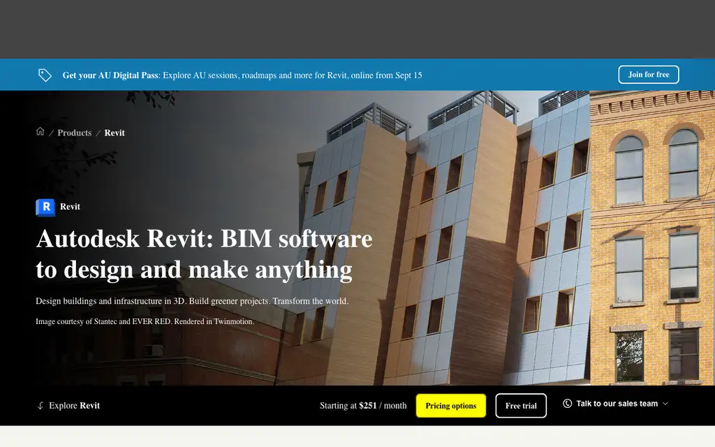 Autodesk Revit website homepage screenshot
