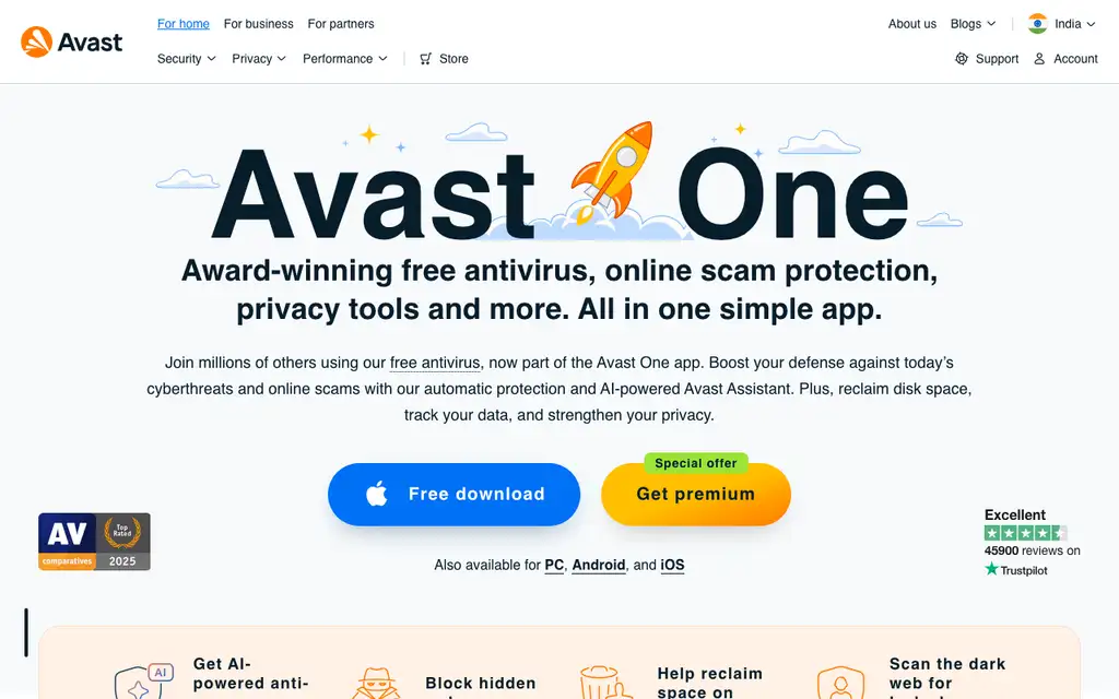 Avast website homepage screenshot