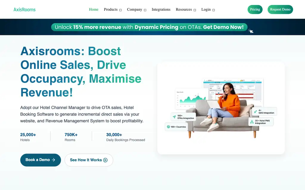 AxisRooms website homepage screenshot