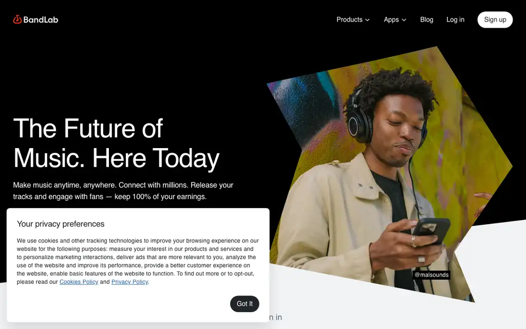 BandLab website homepage screenshot