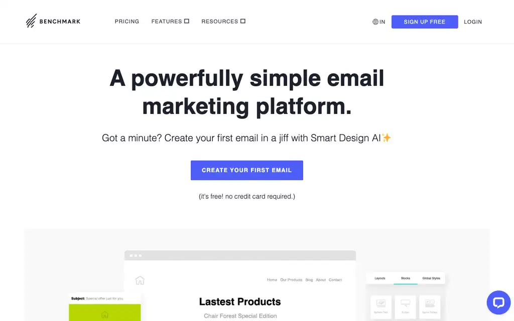 Benchmark Email website homepage screenshot