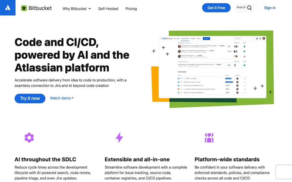 Bitbucket website homepage screenshot