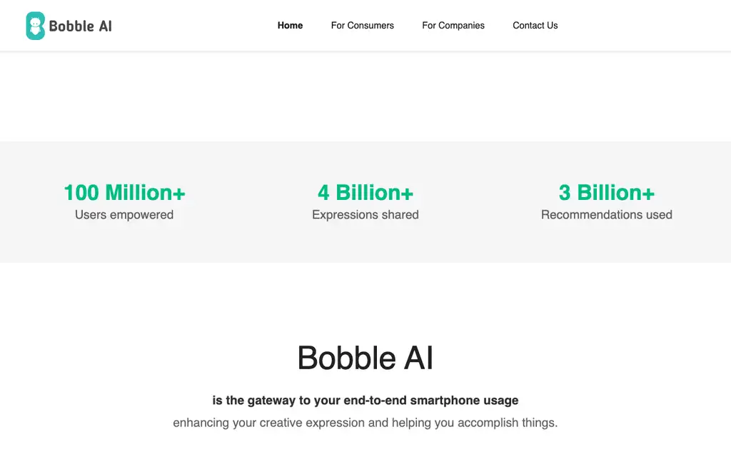 Bobble AI Keyboard website homepage screenshot