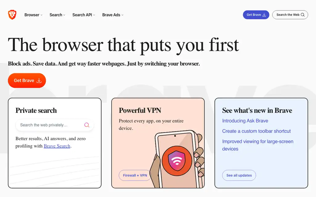 Brave website homepage screenshot