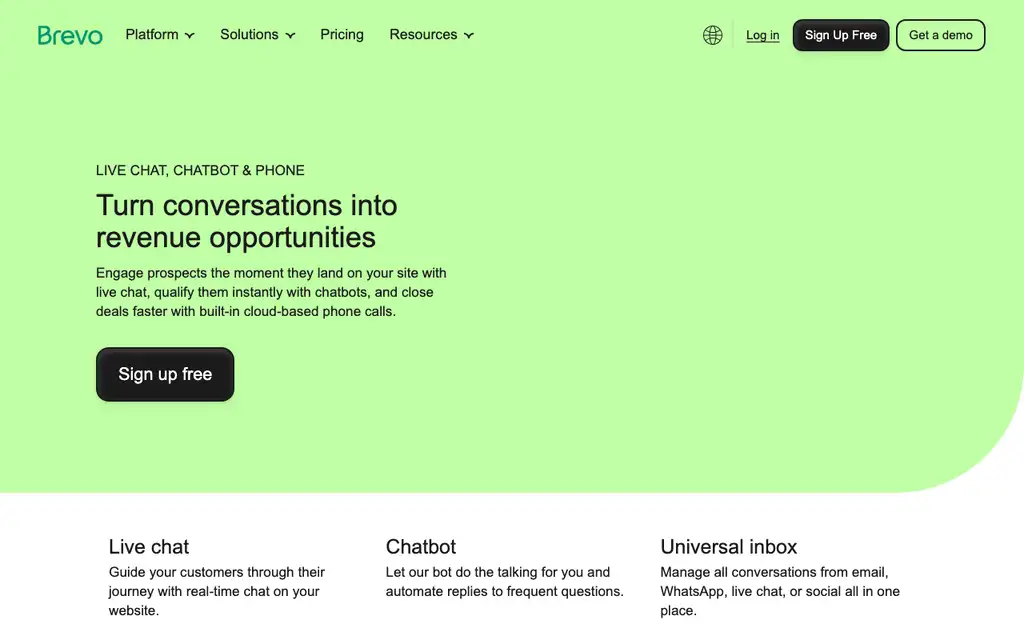 Brevo Conversations website homepage screenshot