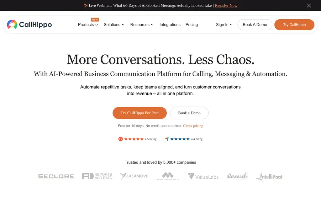 CallHippo website homepage screenshot