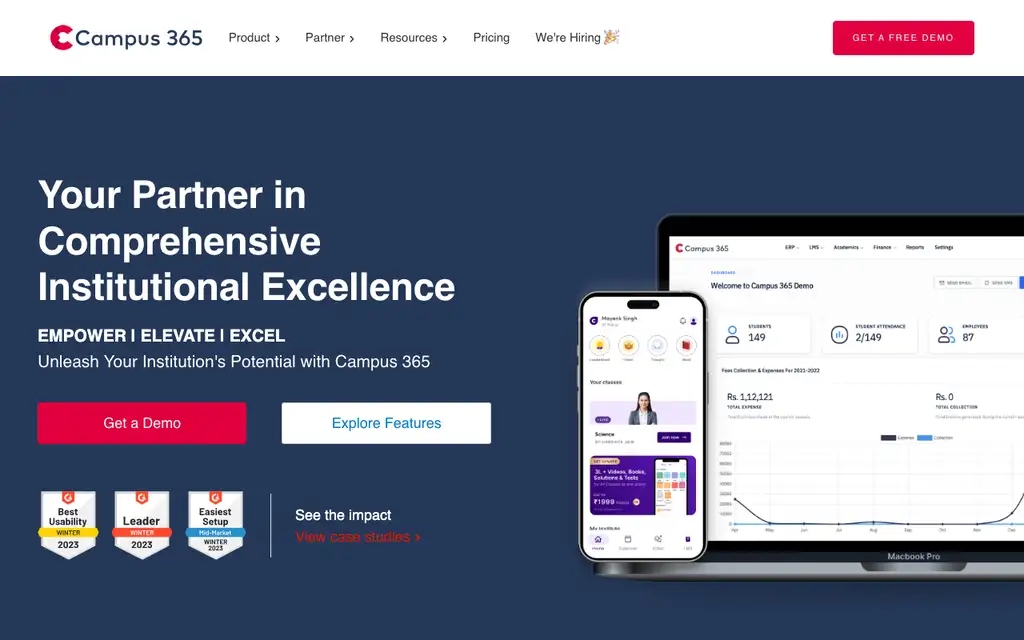 Campus 365 website homepage screenshot
