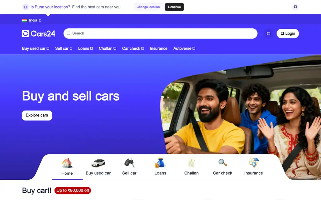 Cars24 Partners website homepage screenshot