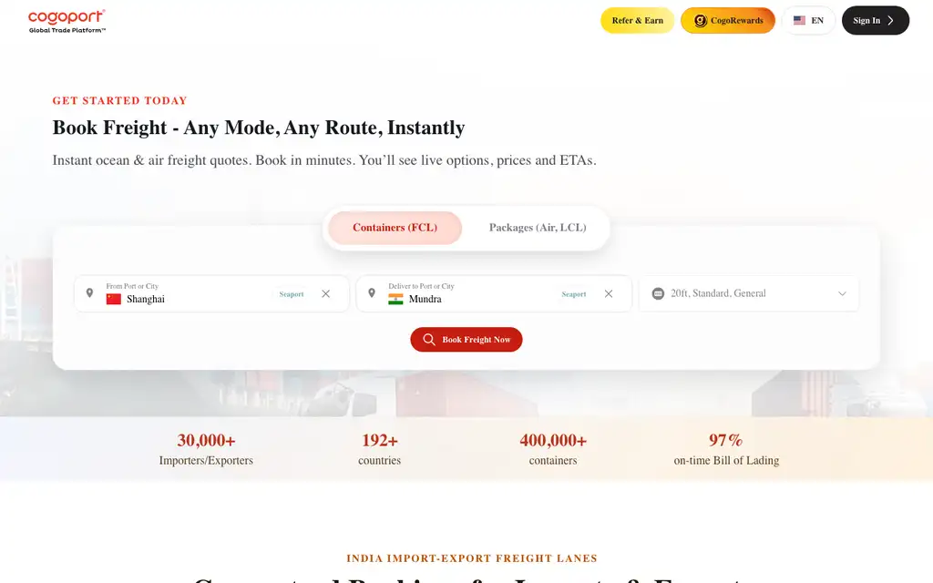 Cogoport website homepage screenshot