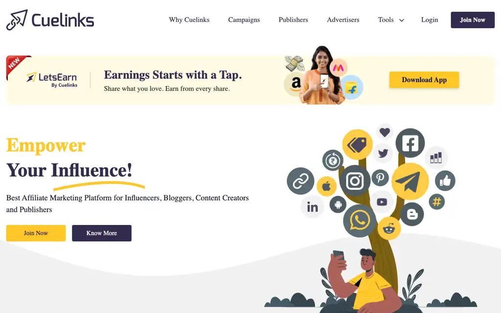 Cuelinks website homepage screenshot