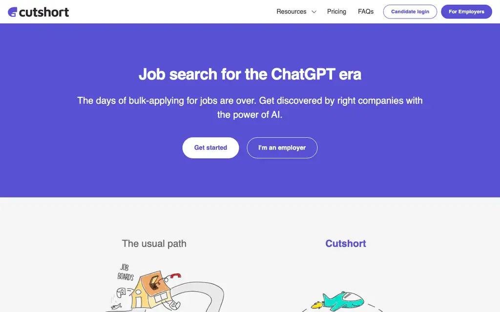 Cutshort website homepage screenshot