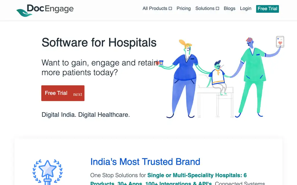 DocEngage EMR website homepage screenshot