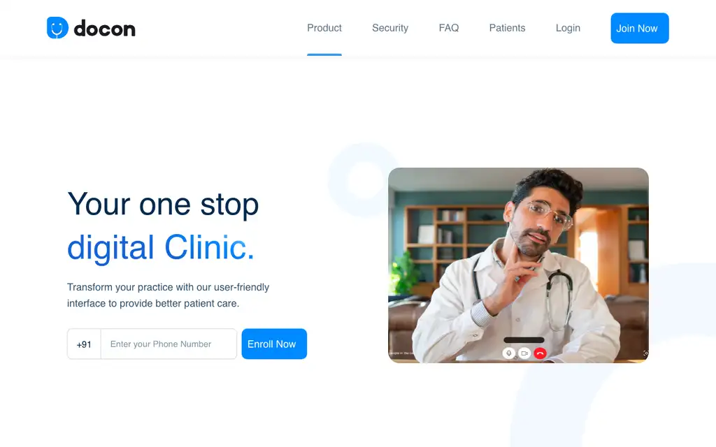 Docon website homepage screenshot