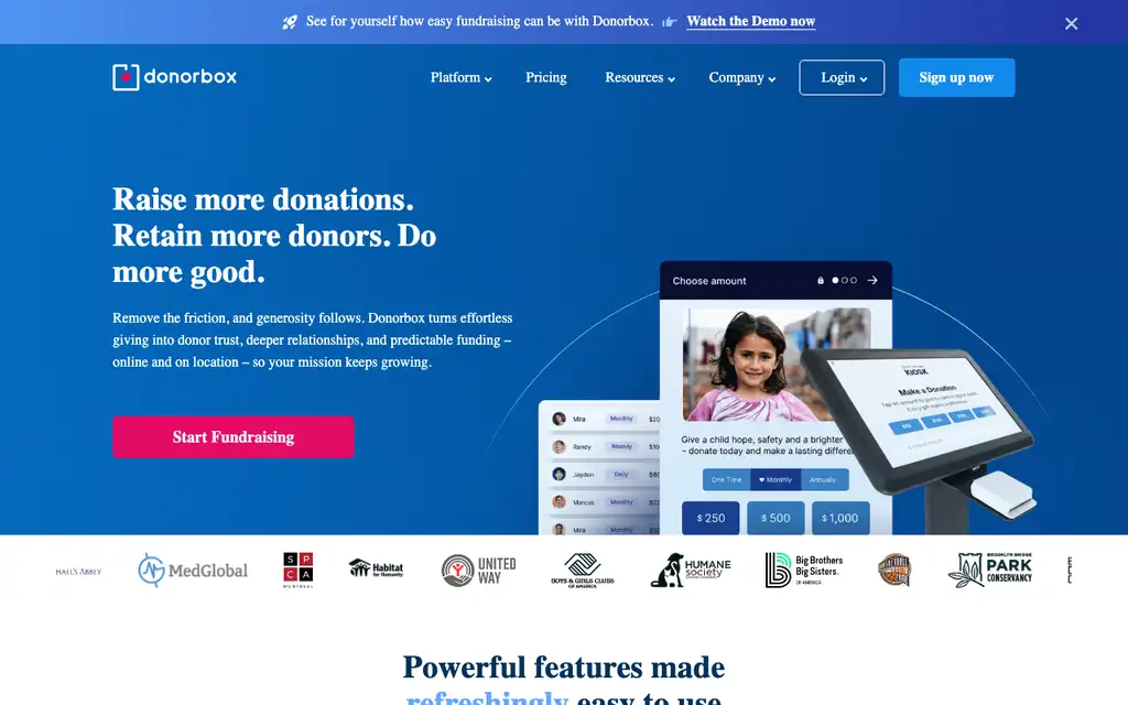 Donorbox website homepage screenshot