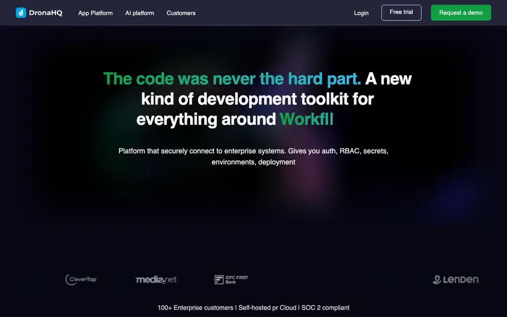 DronaHQ website homepage screenshot