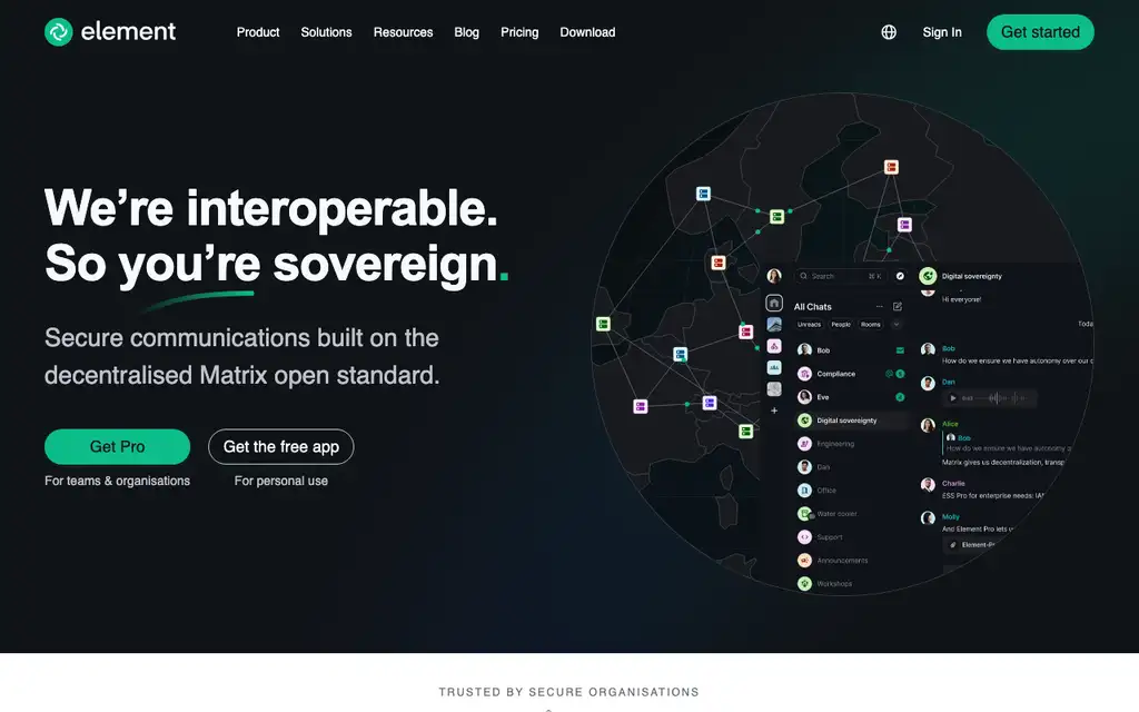 Element (Matrix) website homepage screenshot