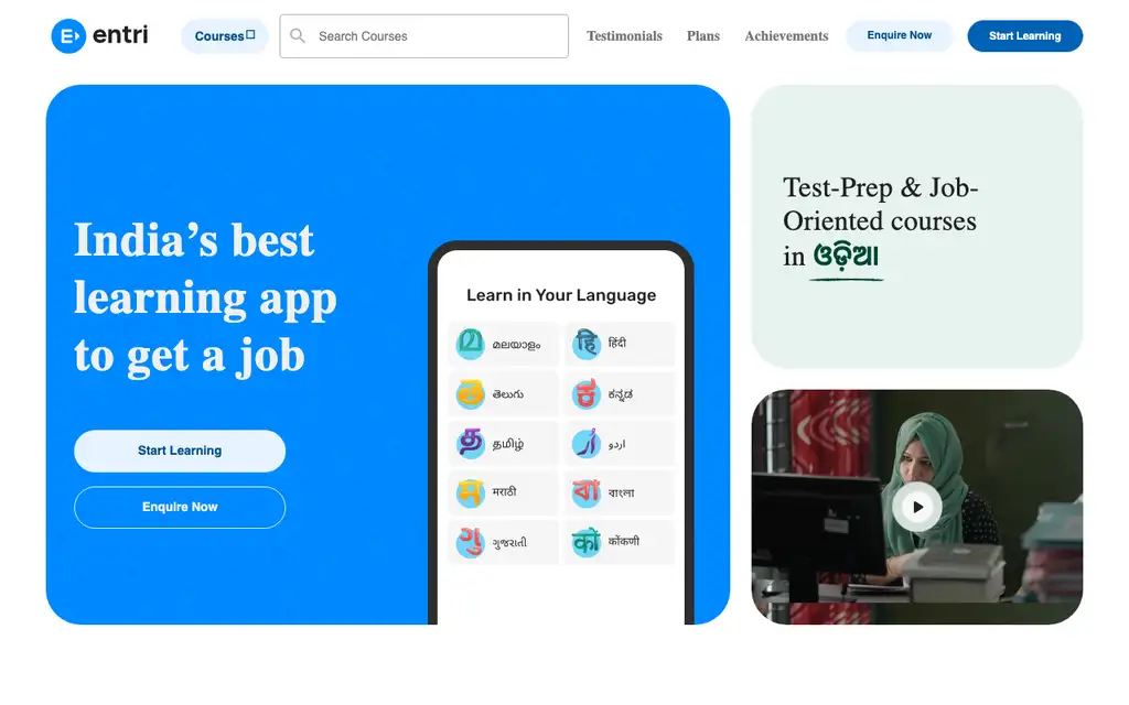 Entri website homepage screenshot