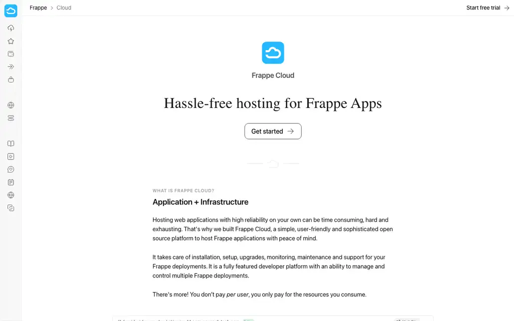 ERPNext Cloud website homepage screenshot