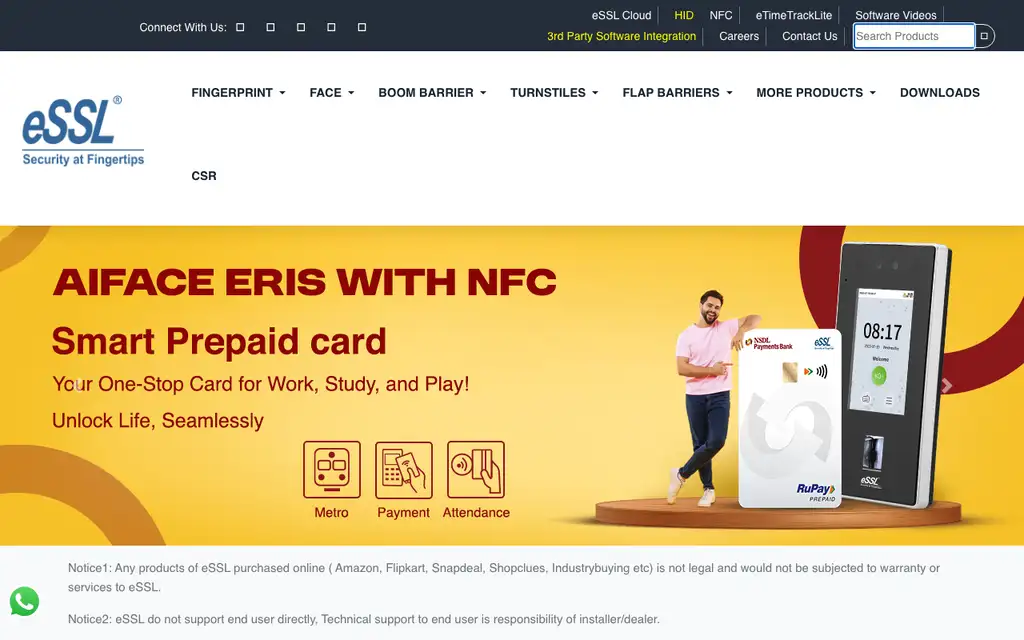 ESSL eTimeTrackLite website homepage screenshot