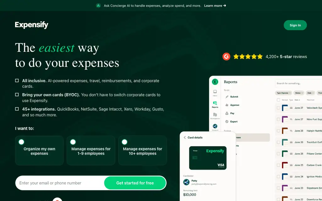 Expensify website homepage screenshot