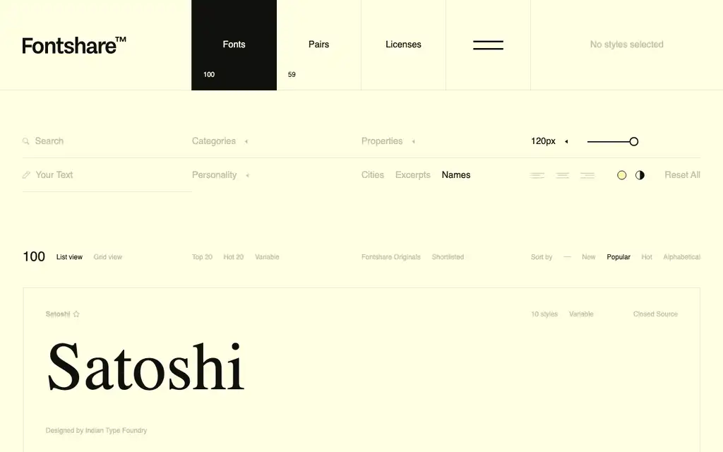 Fontshare website homepage screenshot