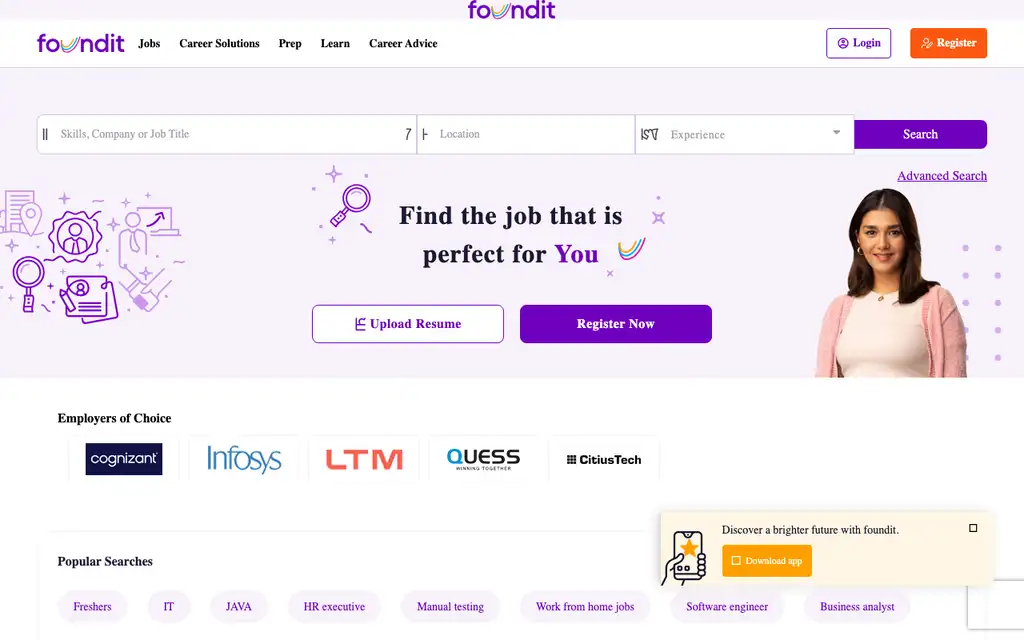 foundit website homepage screenshot
