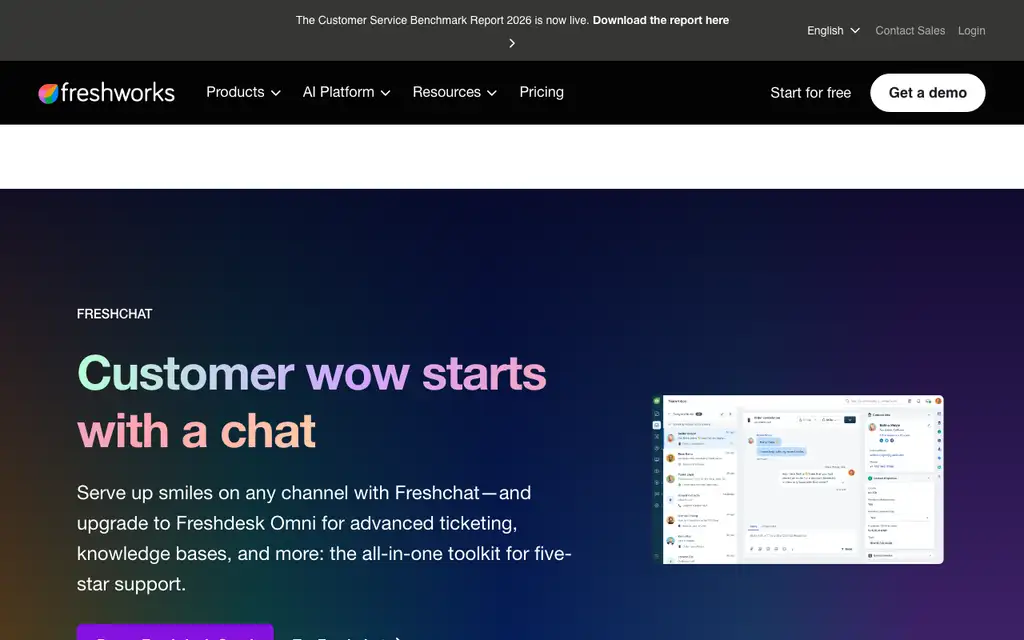 Freshchat website homepage screenshot