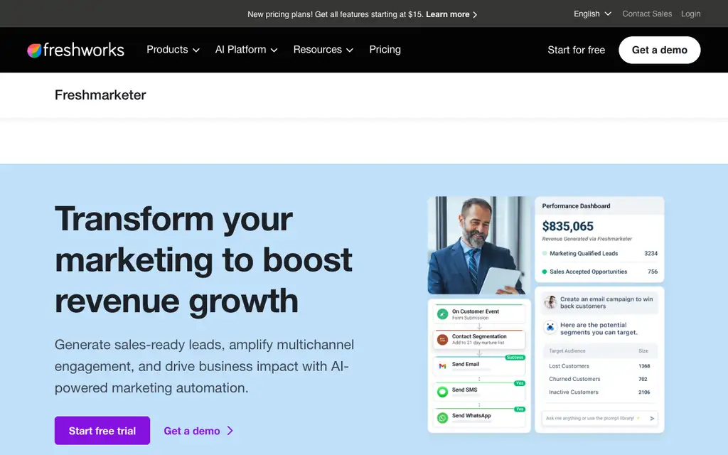 Freshmarketer website homepage screenshot