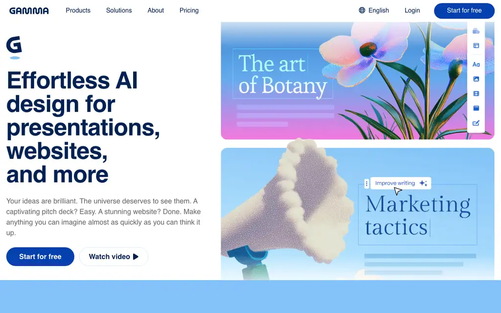 Gamma website homepage screenshot