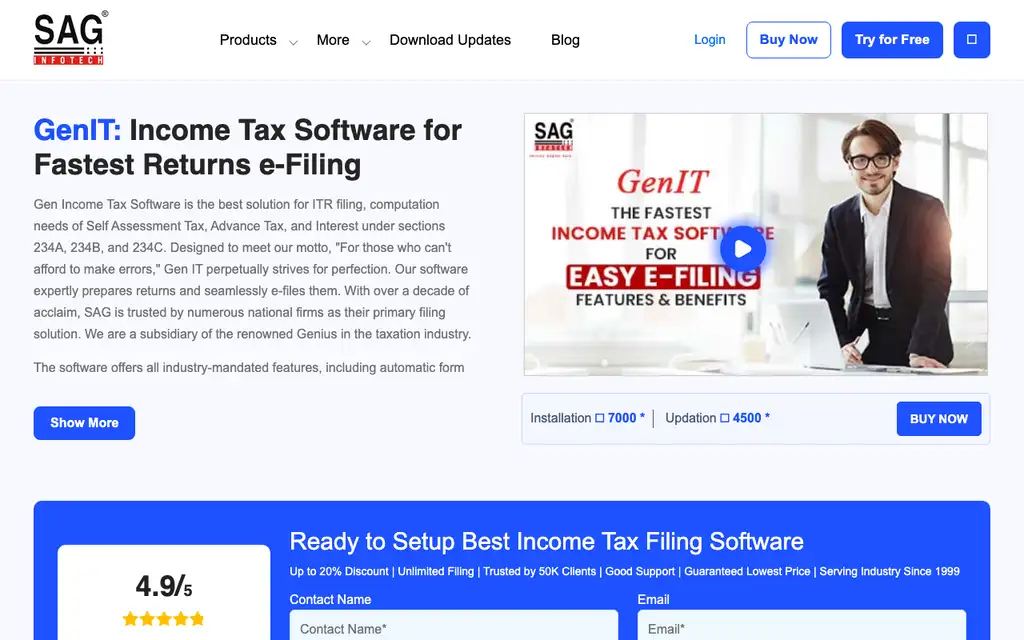 Gen Income Tax website homepage screenshot