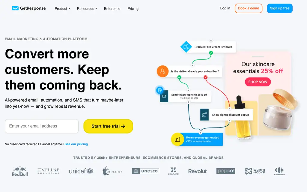 GetResponse website homepage screenshot