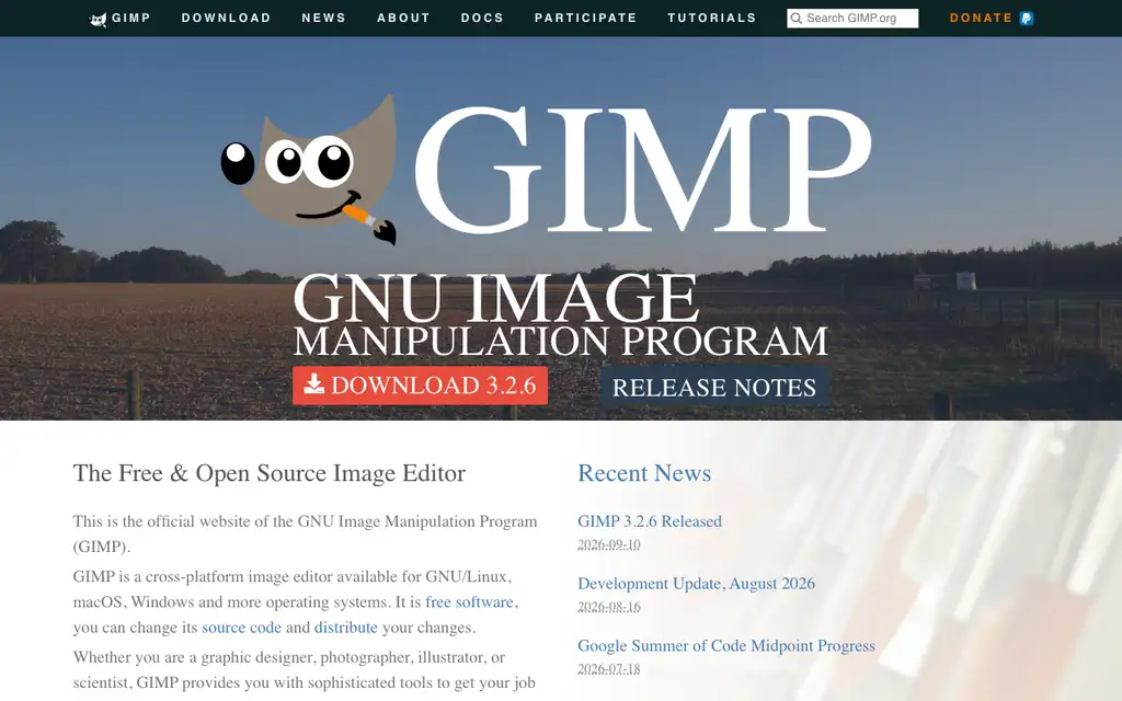 GIMP website homepage screenshot