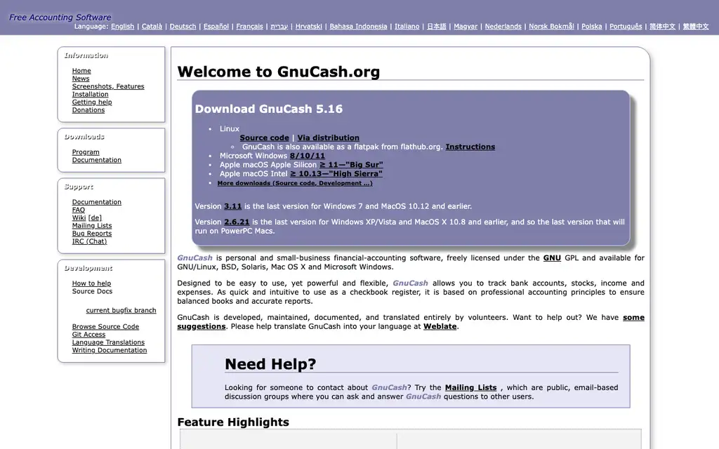 GnuCash website homepage screenshot