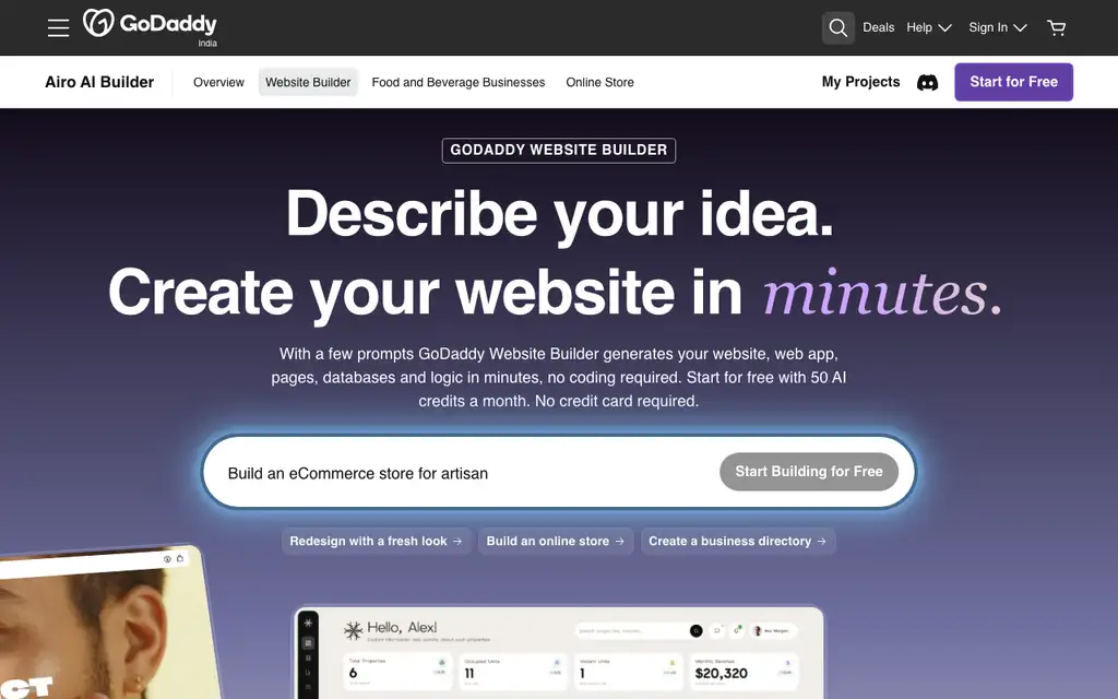GoDaddy Website Builder website homepage screenshot